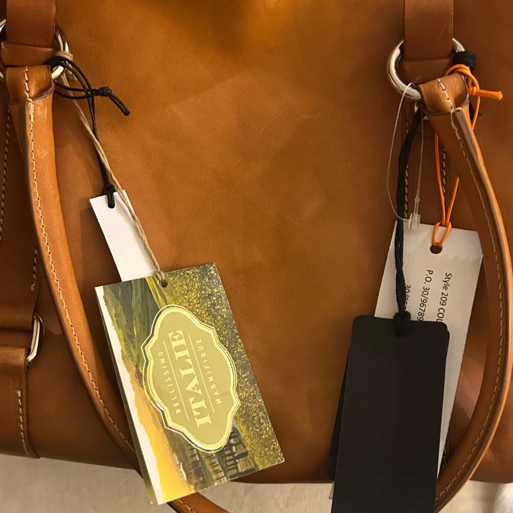 Cavalcanti Italian Burnished Leather Satchel Handbag Cuoio NWT